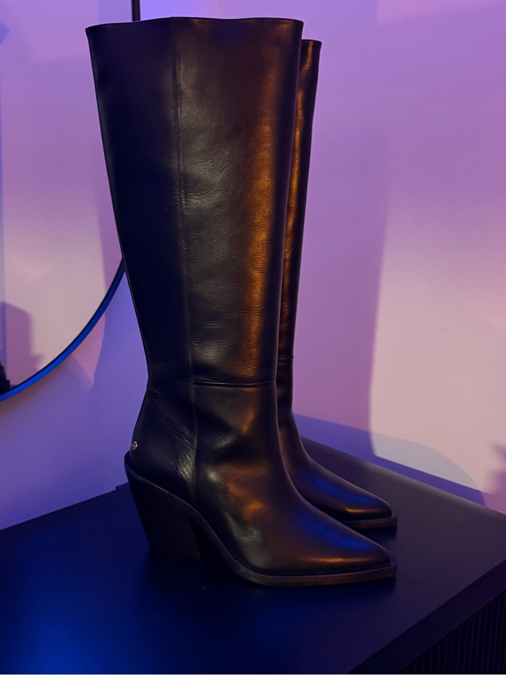 Anine Bing Black Leather Knee-High Wedge Boots